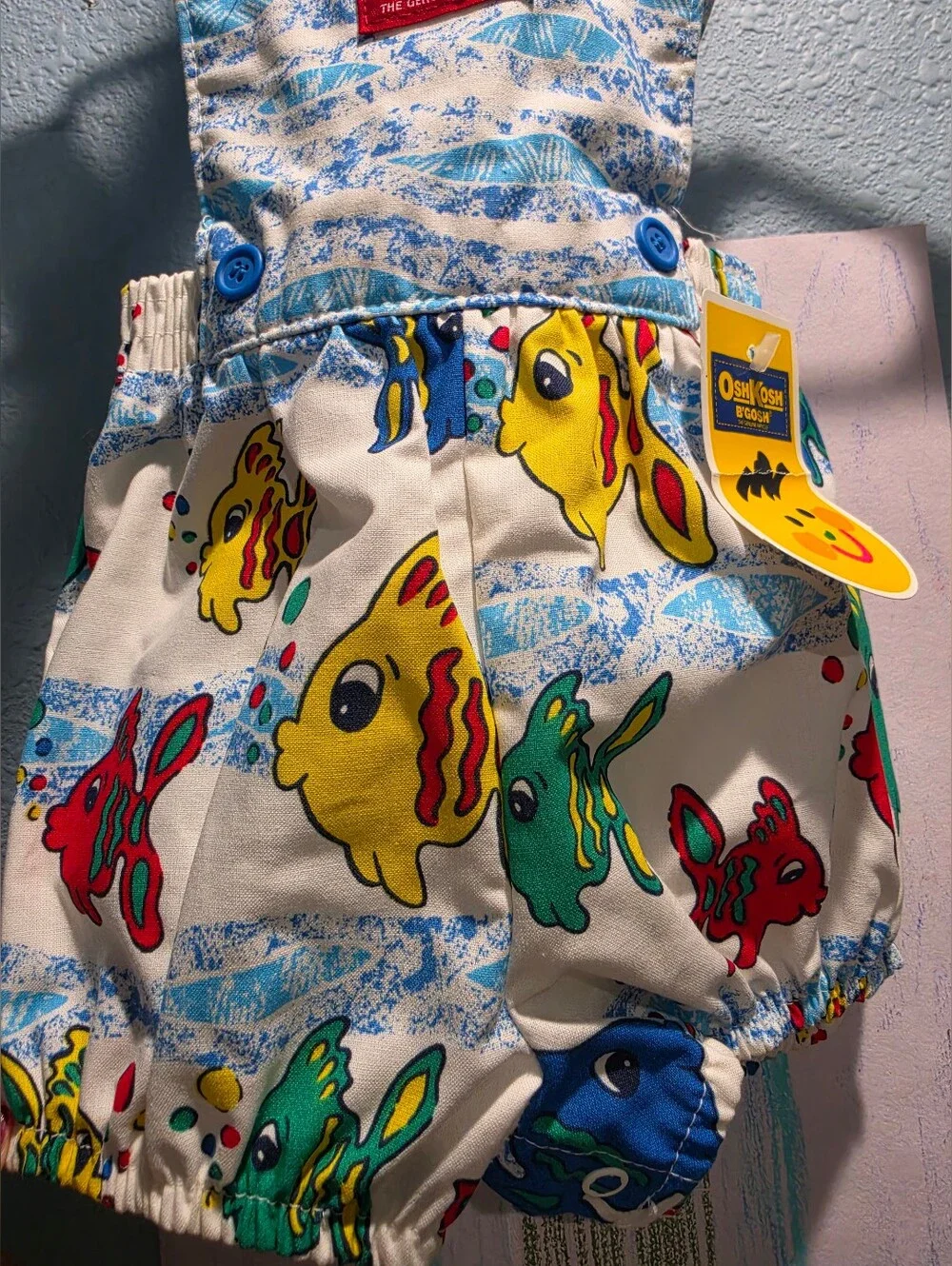 Nwt Vintage New With Tags Osh Kosh B'gosh Primary Fish Overalls 12 Month Usa